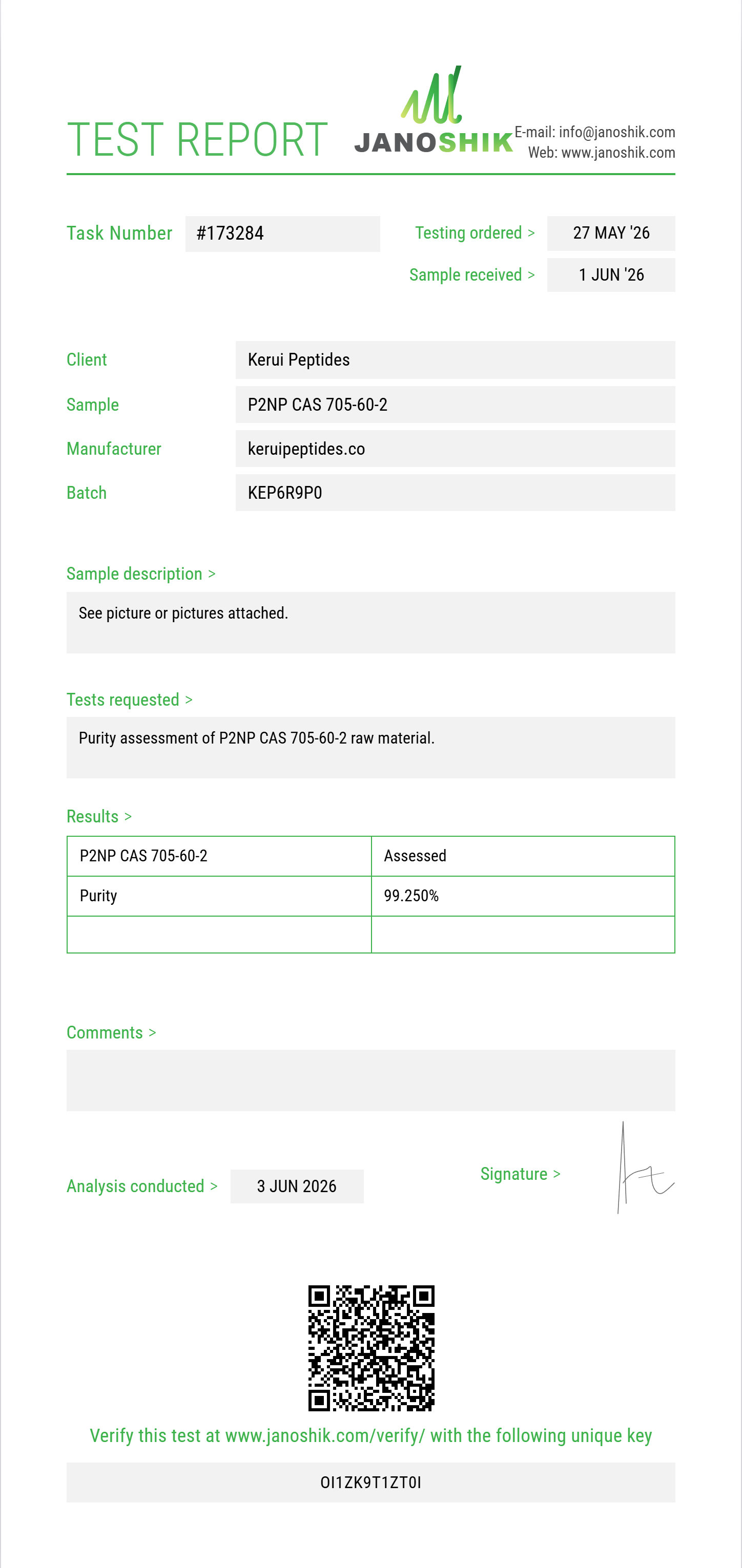 P2NP (1-phenyl-2-nitropropene) CAS 705-60-2 Purity (HPLC) report by Janoshik Analytical