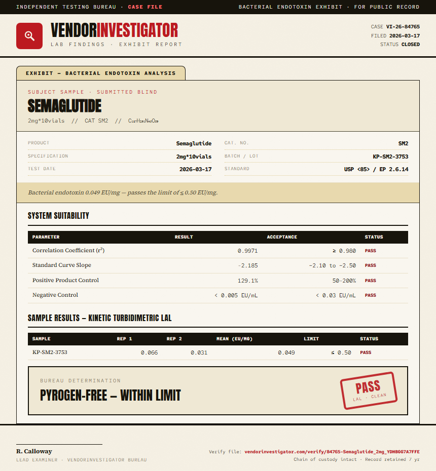 Semaglutide Endotoxin report by VendorInvestigator